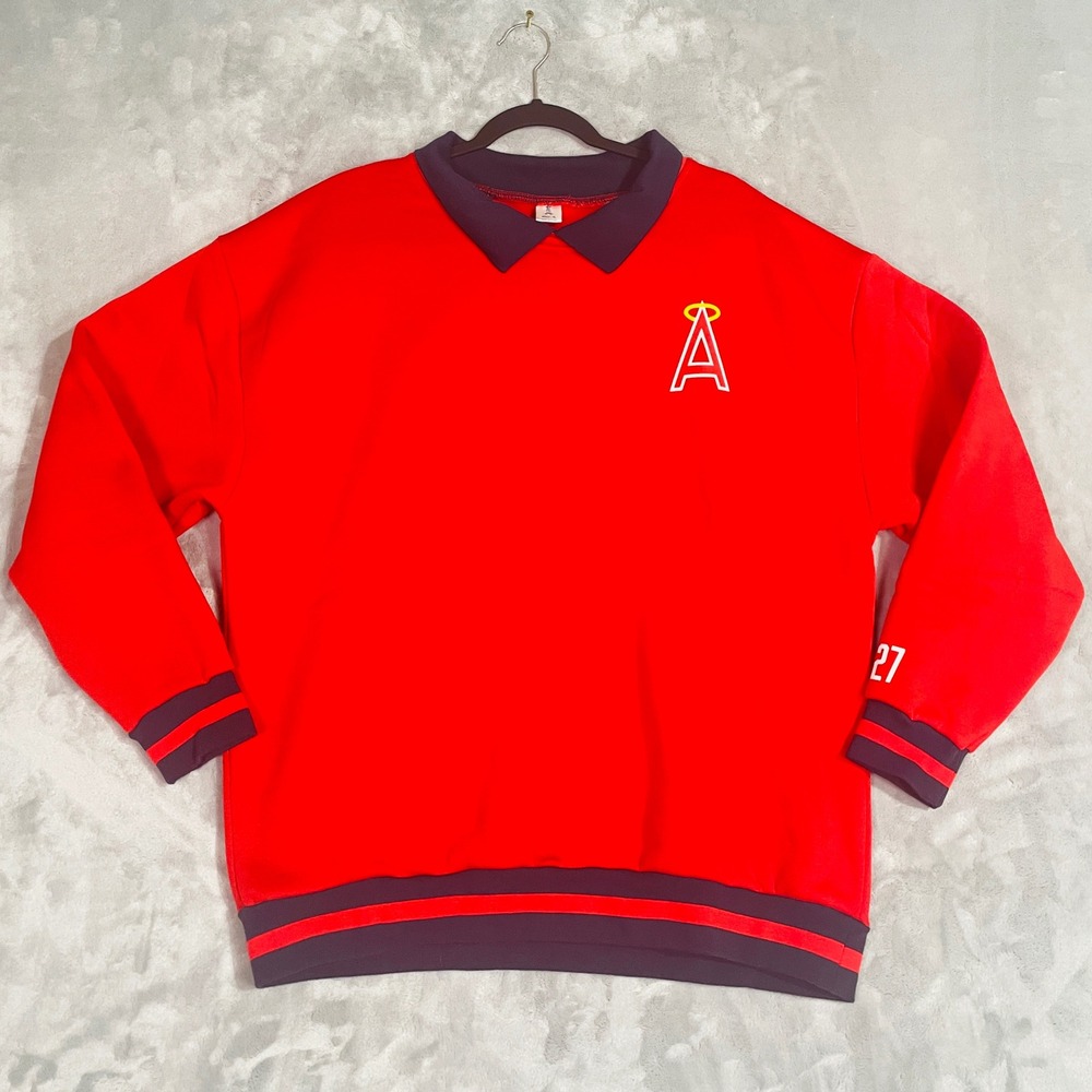 Los Angeles Angels Collared Sweatshirt Mens XL Red Like New Mike Trout 27